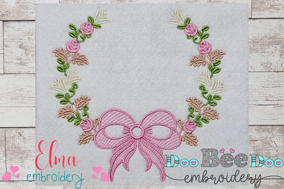 Delicate Floral Frame with Bow - Fill Stitch