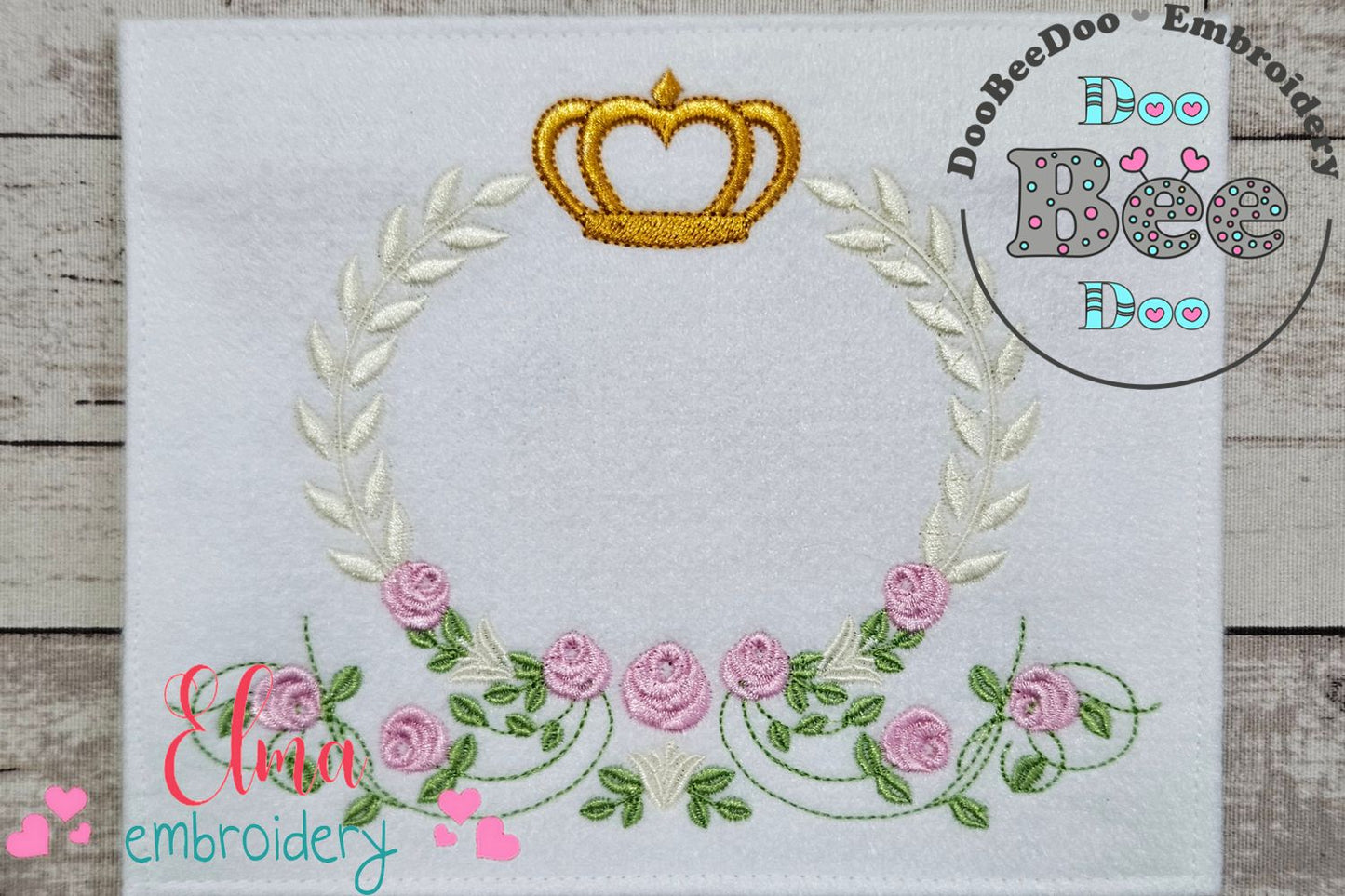 Laurel Floral and Crown Frame - Fill Stitch