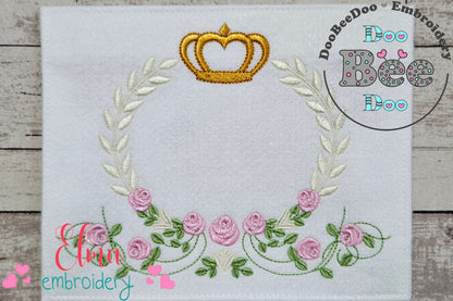 Laurel Floral and Crown Frame - Fill Stitch
