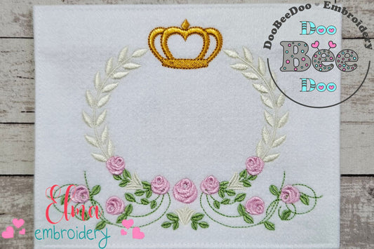 Laurel Floral and Crown Frame - Fill Stitch