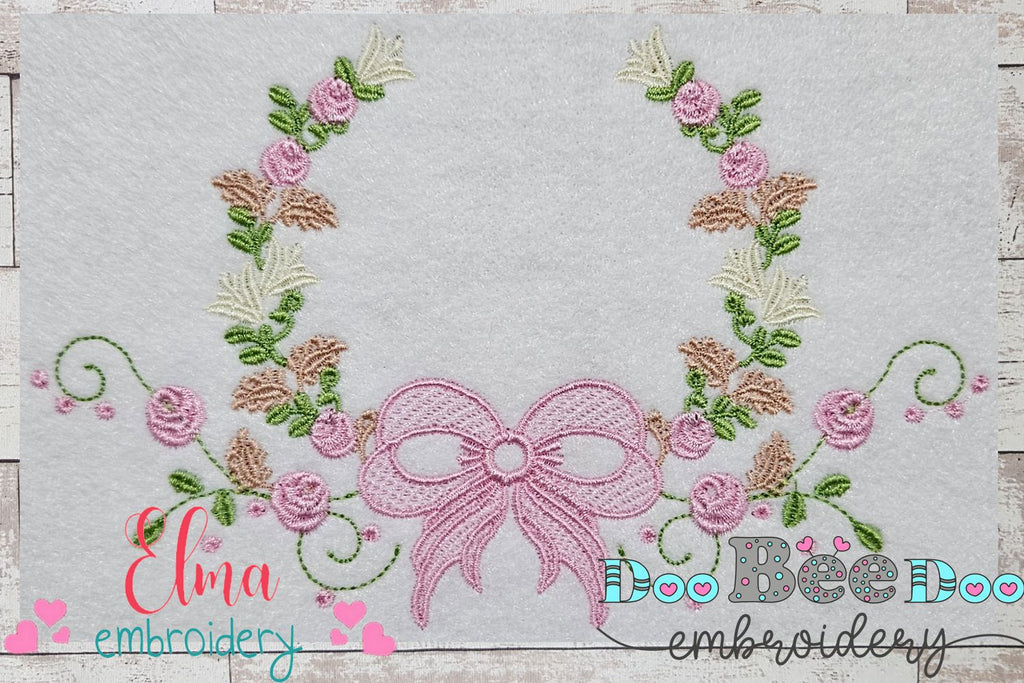 Delicate Floral Frame with Bow - Fill Stitch - Machine Embroidery Design