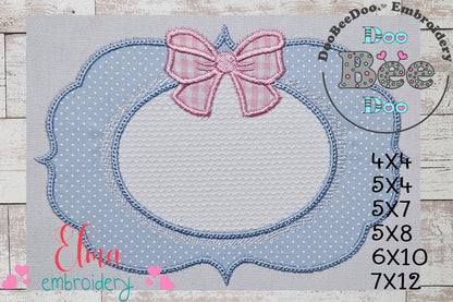 Cute Frame with Bow - Applique - Machine Embroidery Design