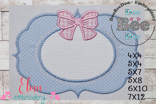 Cute Frame with Bow - Applique - Machine Embroidery Design