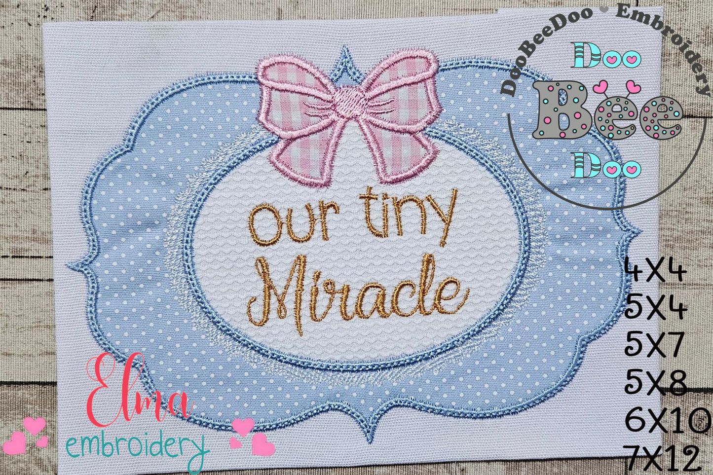 Our Tiny Miracle Frame with Bow - Applique Embroidery