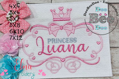 Princess Crown Frame - Fill Stitch - Machine Embroidery Design