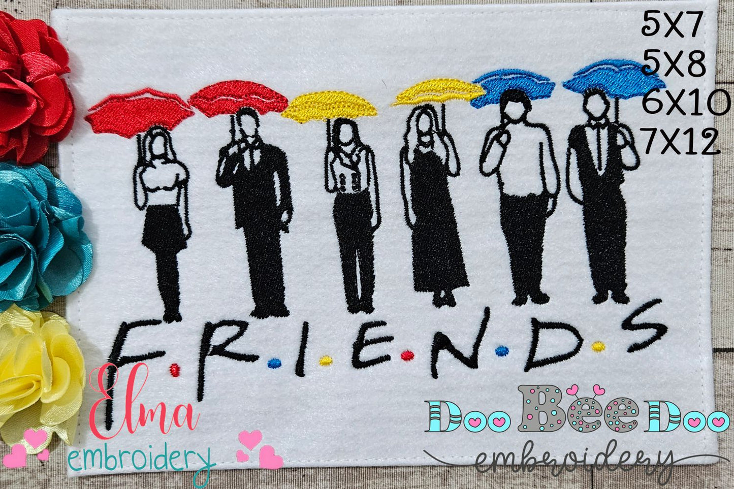 Friends Umbrella Silhouette - Fill Stitch - Machine Embroidery Design