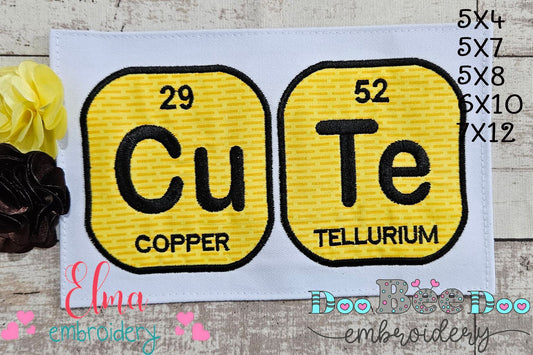 Cu Te Periodic Table - Applique - Machine Embroidery Design