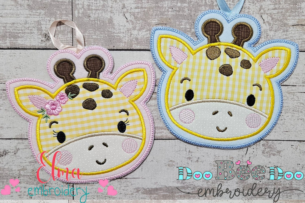 Giraffe Boy and Girl Face Tag  Set - ITH Project - Machine Embroidery Design