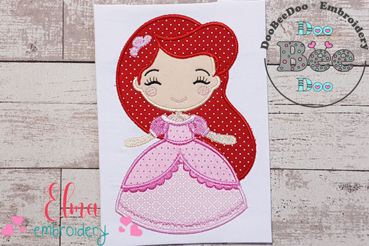 Princess Mermaid Ariel with Dress Cute - Applique - Machine Embroidery Design