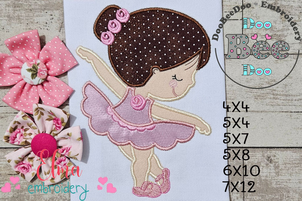 Sweet Little Ballerina with Flowers - Applique - Machine Embroidery Design