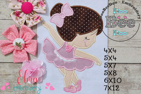 Sweet Little Ballerina with Bow - Applique - Machine Embroidery Design