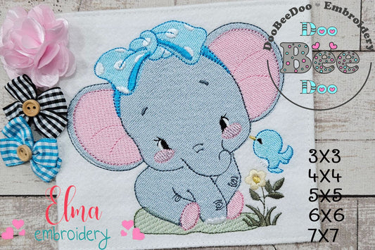 Elephant Girl with Bow - Fill Stitch - Machine Embroidery Design