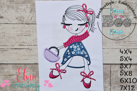 Swirly Girl and Purse - Applique Embroidery