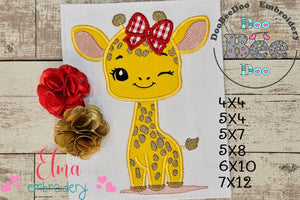 Giraffe Girl Blinking - Applique - Machine Embroidery Design