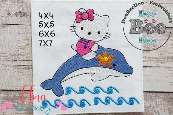 White Kitty and a Dolphin - Fill Stitch Embroidery
