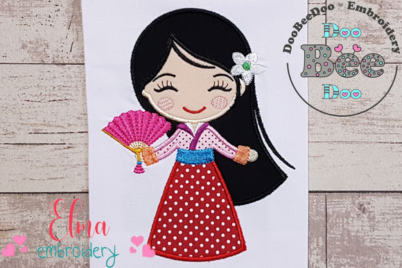 Princess Mulan Cute - Applique - Machine Embroidery Design