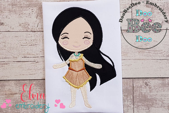 Princess Pocahontas Cute - Applique - Machine Embroidery Design