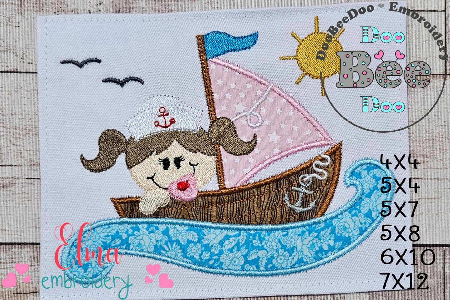 Baby Girl in a Sail Boat - Applique - Machine Embroidery Design