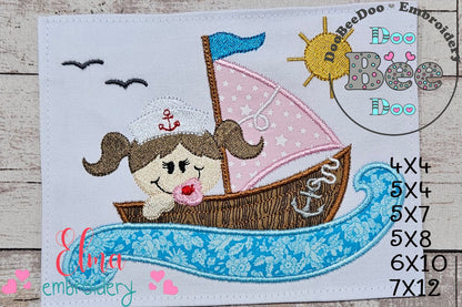 Baby Girl in a Sail Boat - Applique - Machine Embroidery Design
