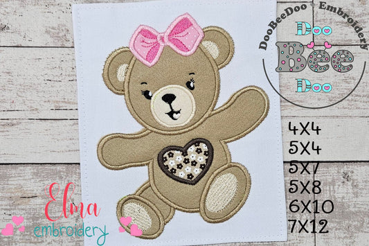 Cute Teddy Bear Girl - Applique - Machine Embroidery Design