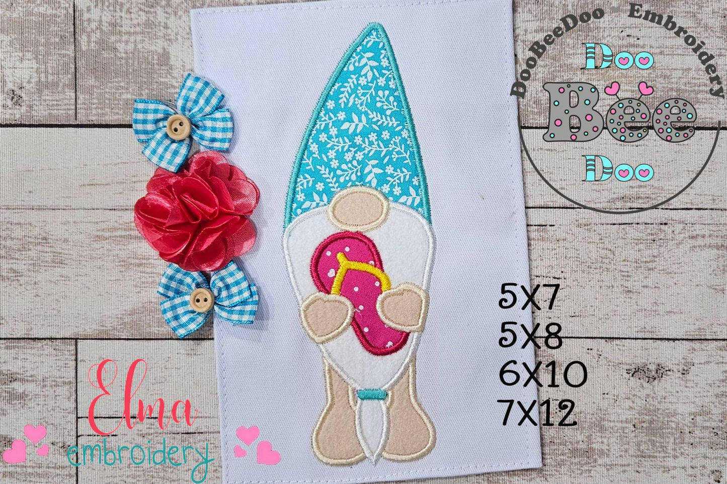Pool Gnome Flipflop - Applique - Machine Embroidery Design