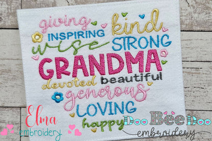 Grandma Heart Words - Fill Stitch - Machine Embroidery Design