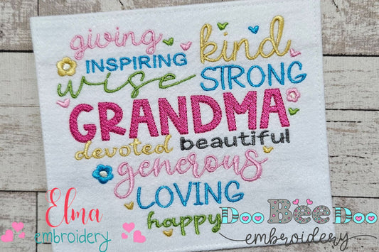 Grandma Heart Words - Fill Stitch - Machine Embroidery Design