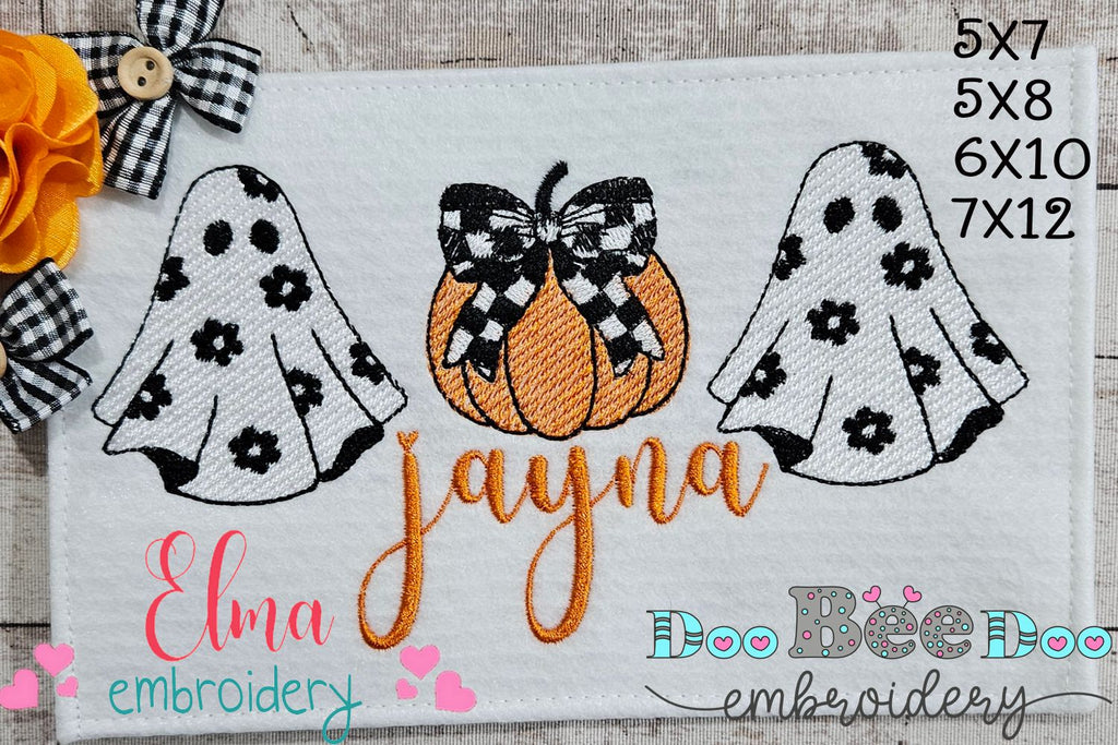 Halloween Pumpkin and Ghosts Trio - Sketch Stitch - Machine Embroidery Design