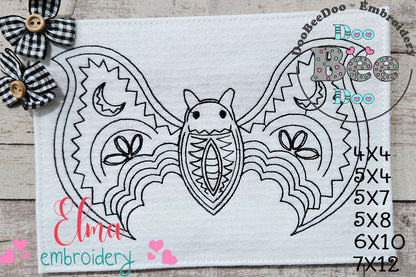 Halloween Boho Bat - Redwork - Machine Embroidery Design