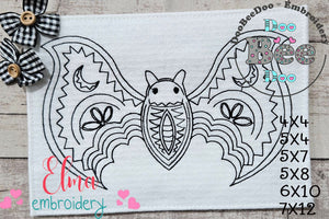 Halloween Boho Bat - Redwork - Machine Embroidery Design