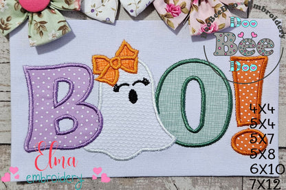 Boo Halloween Ghost Girl - Applique Embroidery