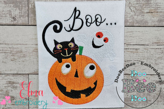 Halloween Boo Pumpkin, Black Cat and Ghost - Fill Stitch