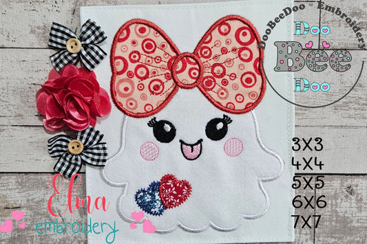 Ghost Girl with a Big Bow - Applique - Machine Embroidery Design