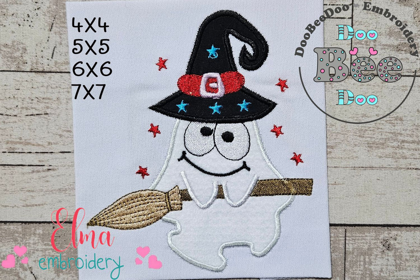 Witch Ghost and Broom - Applique Embroidery