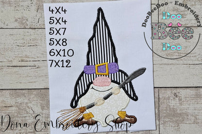 Halloween Gnome with a Broom - Applique Embroidery