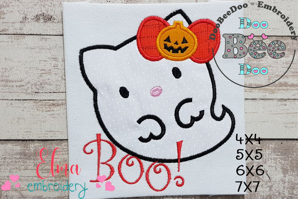Halloween Ghost White Kitty - Applique Embroidery