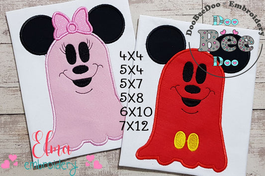 Mouse Ears Boy and Girl Ghost - Set of 2 Designs - Applique Embroidery