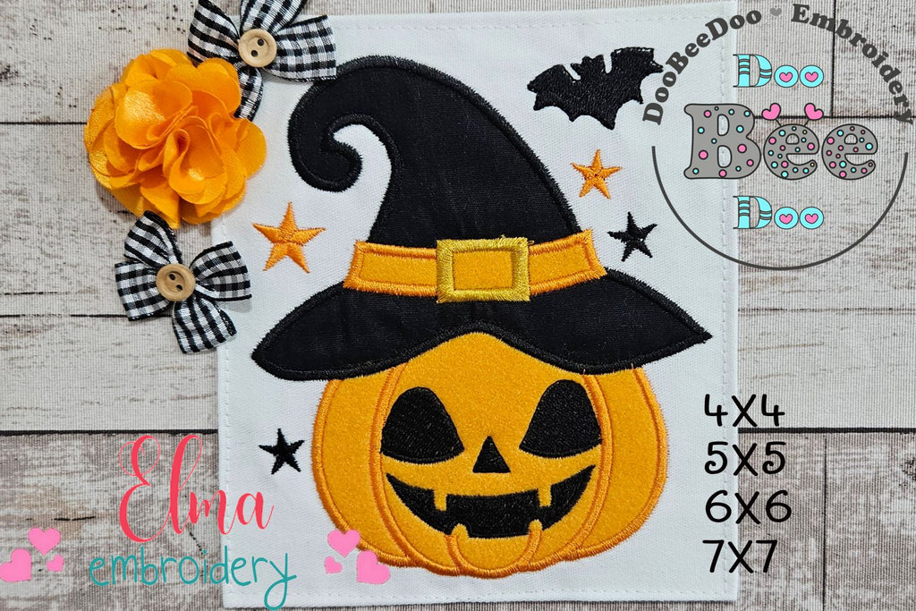 Halloween Witch Pumpkin - Applique - Machine Embroidery Design