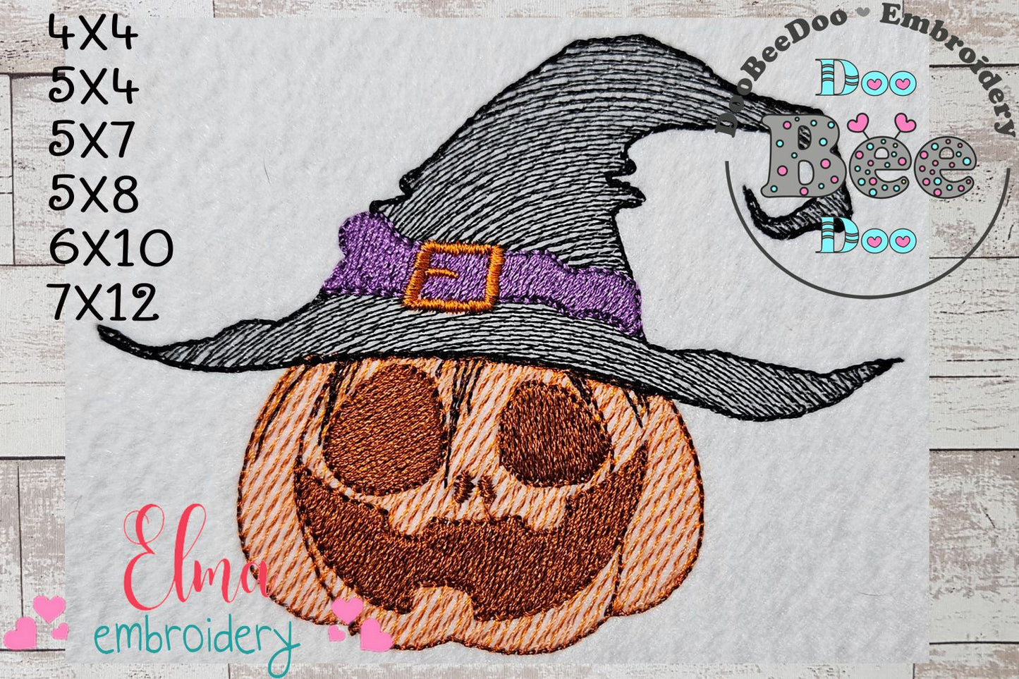 Halloween Witch Pumpkin - Rippled Stitch - Machine Embroidery Design