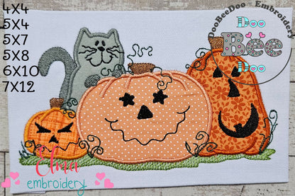 Halloween Cat and Pumpkins - Applique