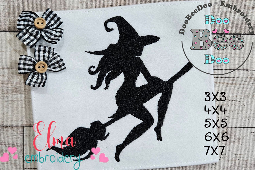 Witch Hiding a Broom - Fill Stich - Machine Embroidery Design