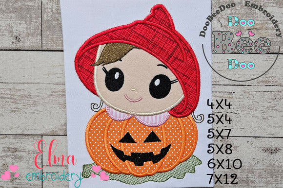 Little Pumpkin Witch Girl - Applique Embroidery