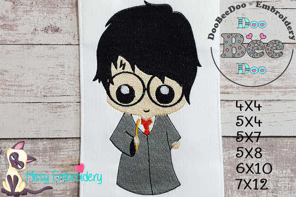 Cute Wizard Boy - Fill Stitch Embroidery