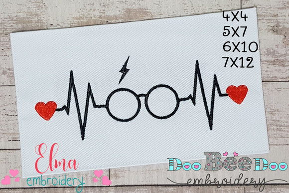 Heart and Glasses Heartbeat - Fill Stitch Embroidery