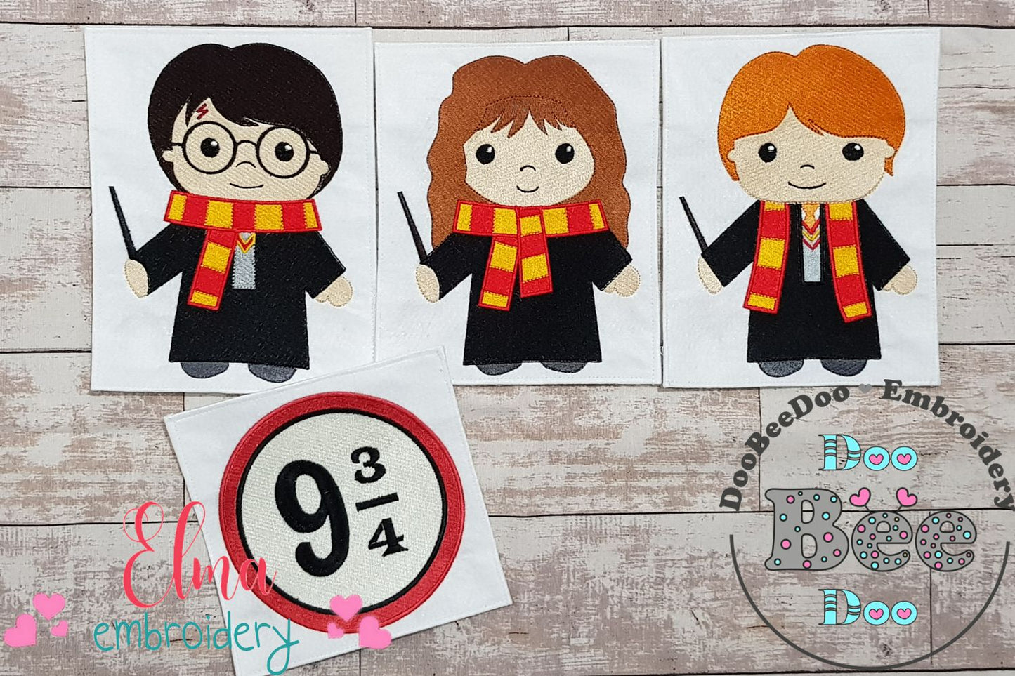 Three Wizard Kids and Platform - Set of 4 designs - Fill Stitch Machine Embroidery Design