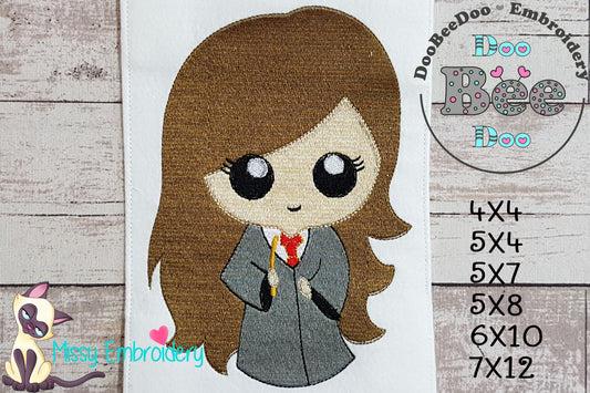 Cute Wizard Girl - Fill Stitch Embroidery