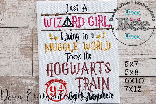 Just a Wizard Girl - Satin Stitch - Machine Embroidery Deisgn