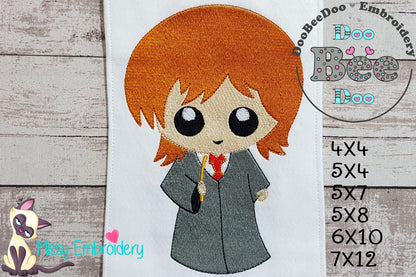 Cute Wizard Boy Ginger Hair - Fill Stitch Embroidery