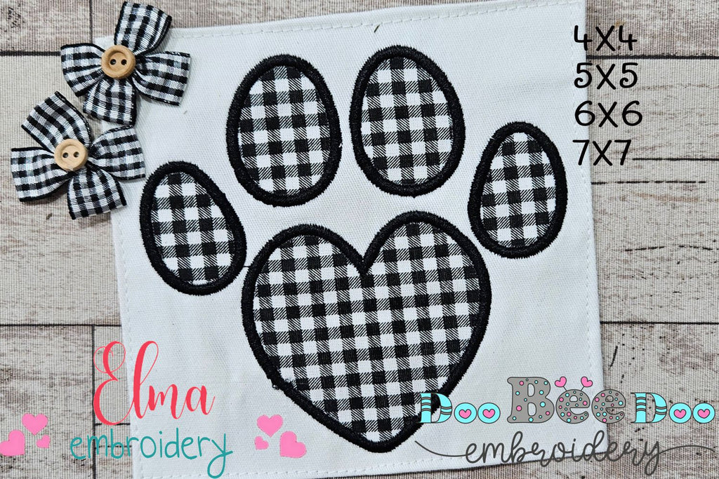 Heart Animal Paw Print - Applique - Machine Embroidery Design