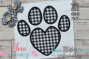 Heart Animal Paw Print - Applique - Machine Embroidery Design